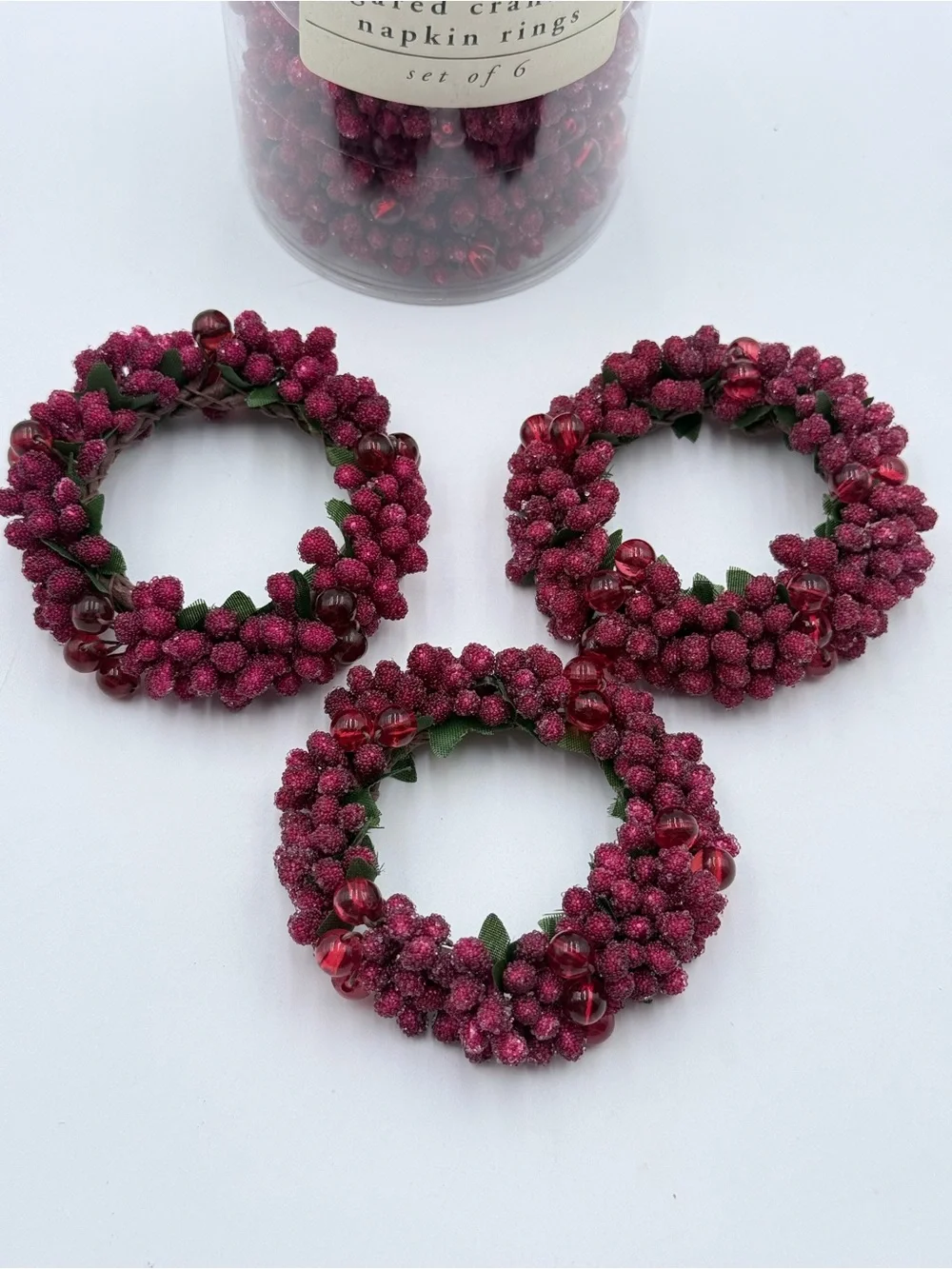 Vintage Pier 1 Sugared Cranberry Napkin Rings Set Of 12 Christmas Holiday NEW!